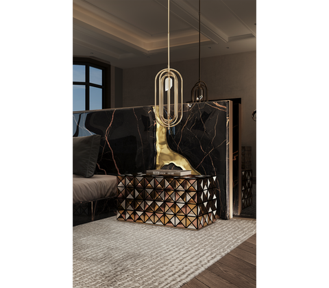 Pixel Geometric Mixed Metal Mirrored Nightstand