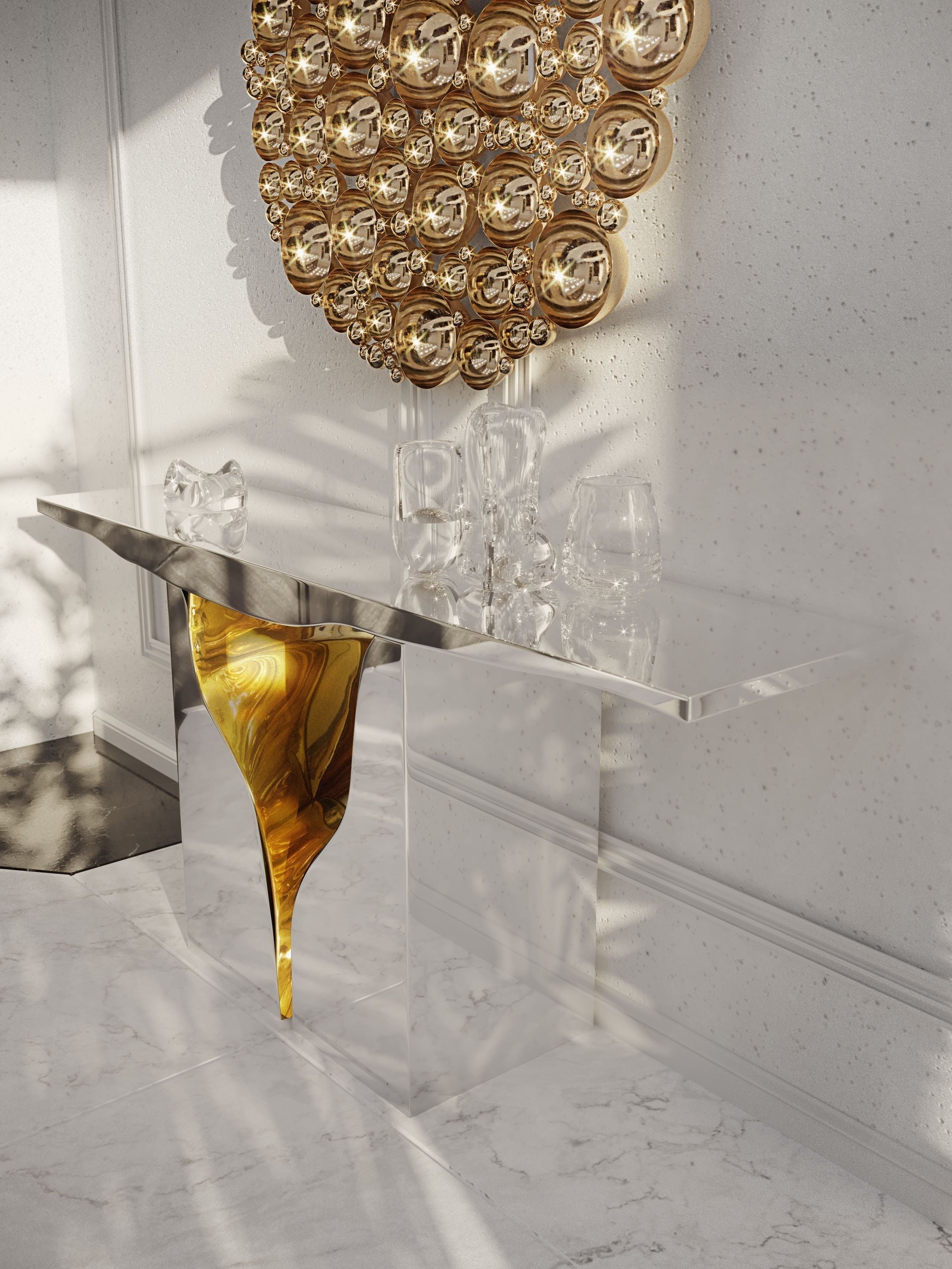 Brass Wood White Cabinet for Entryway