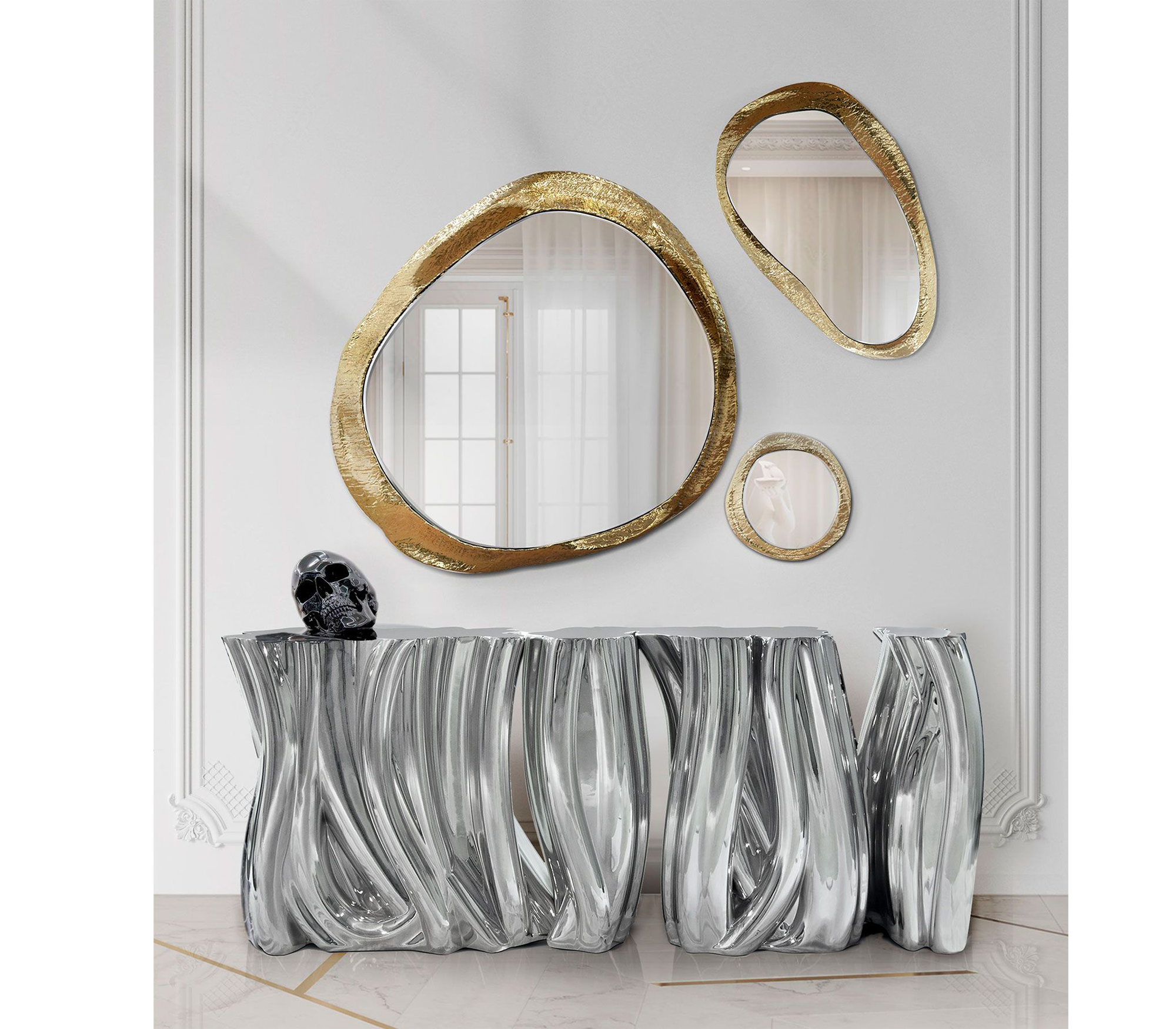 Lacquer Blue Sculptural Form Cabinet