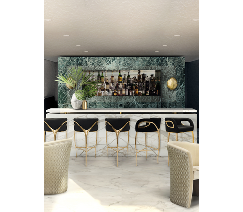 Chandra Fluid Sculptural Polished Brass Bar Stool