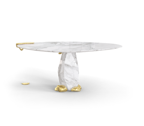 Diamond Marble and Brass Round Dining Table