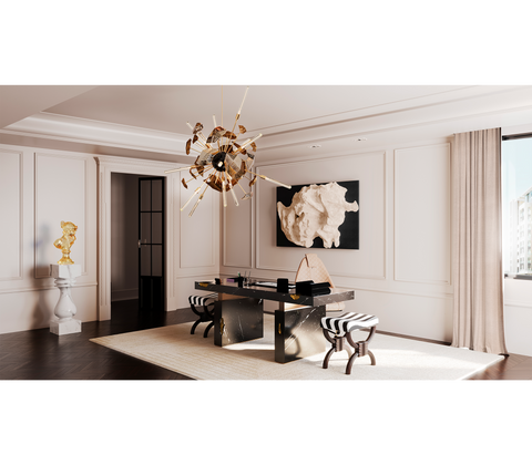 Empire Cracked Brass Inlay Marble Desk