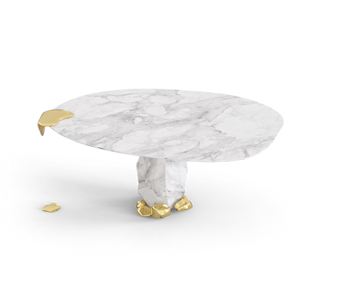 Diamond Marble and Brass Round Dining Table