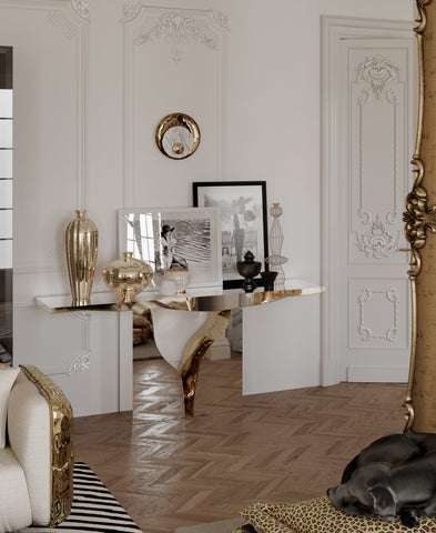 Brass Wood White Cabinet for Entryway