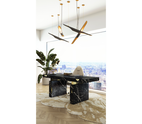 Empire Cracked Brass Inlay Marble Desk