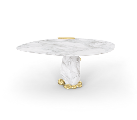 Diamond Marble and Brass Round Dining Table