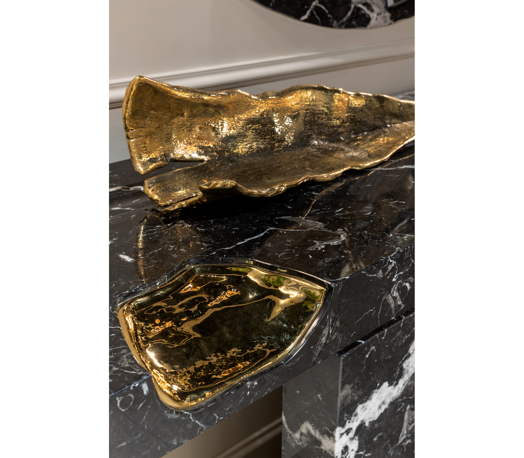 Brass Mirrored Gold Sculptural Form Cabinet Entryway
