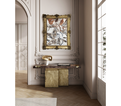 Brass Mirrored Gold Sculptural Form Cabinet Entryway