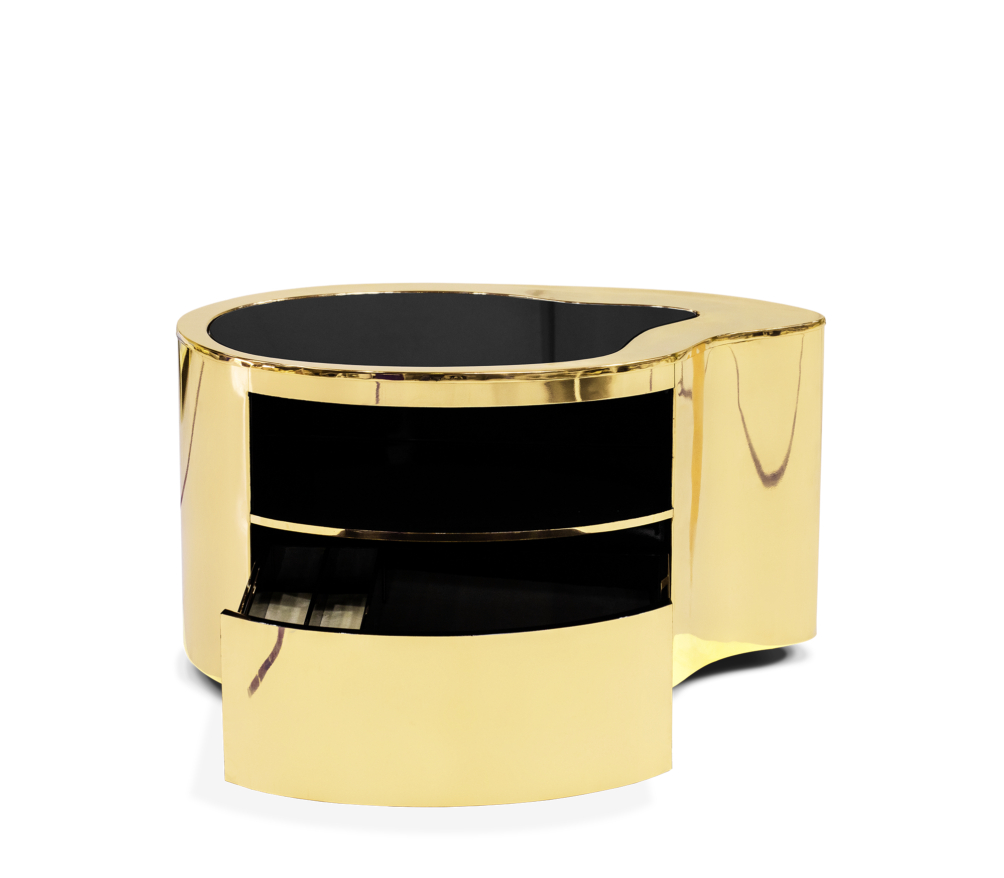 Wave Organic Curved Polished Metal Modern Nightstand