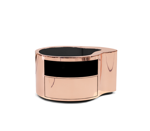 Wave Organic Curved Polished Metal Modern Nightstand