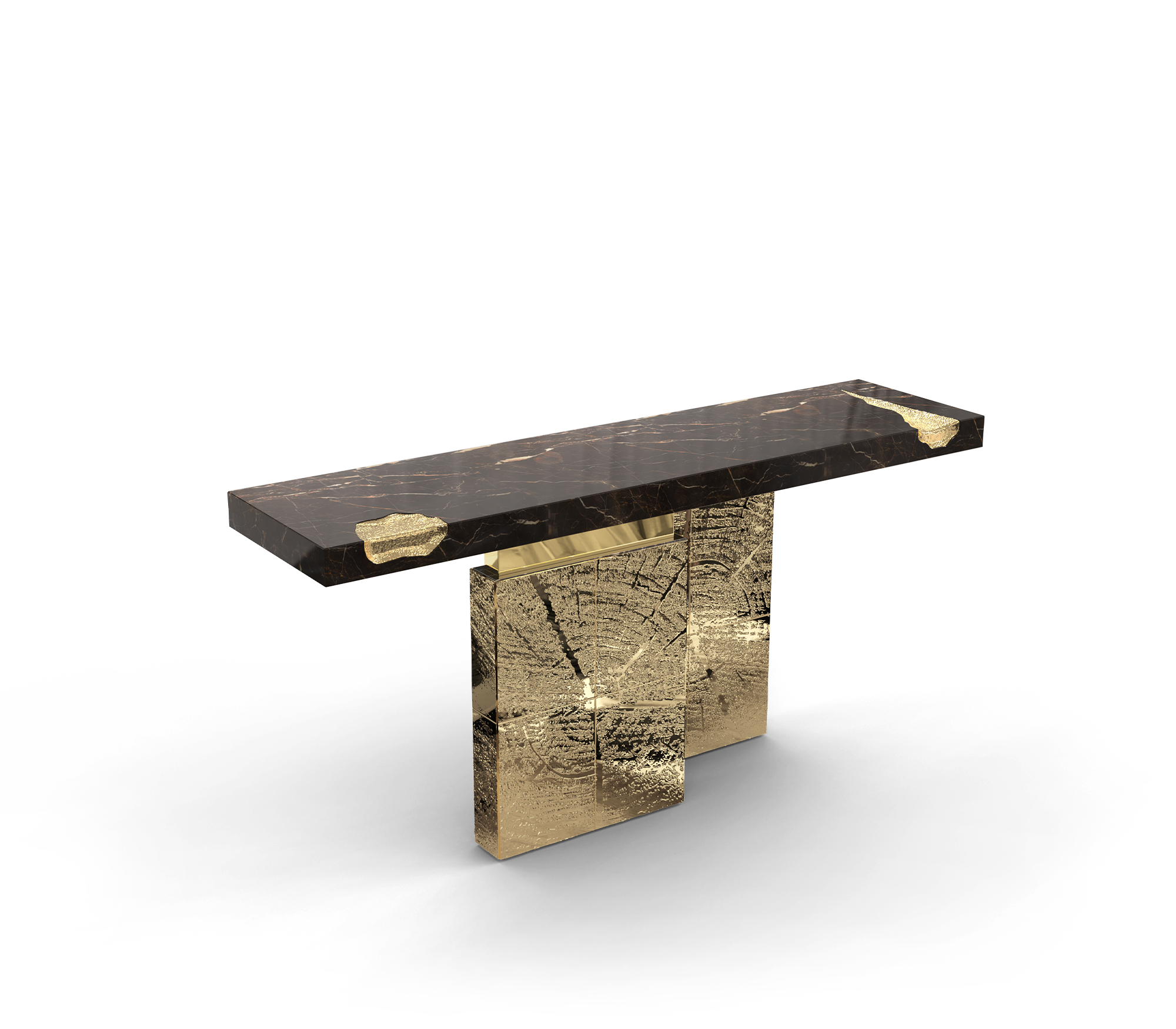 Brass Mirrored Gold Sculptural Form Cabinet Entryway
