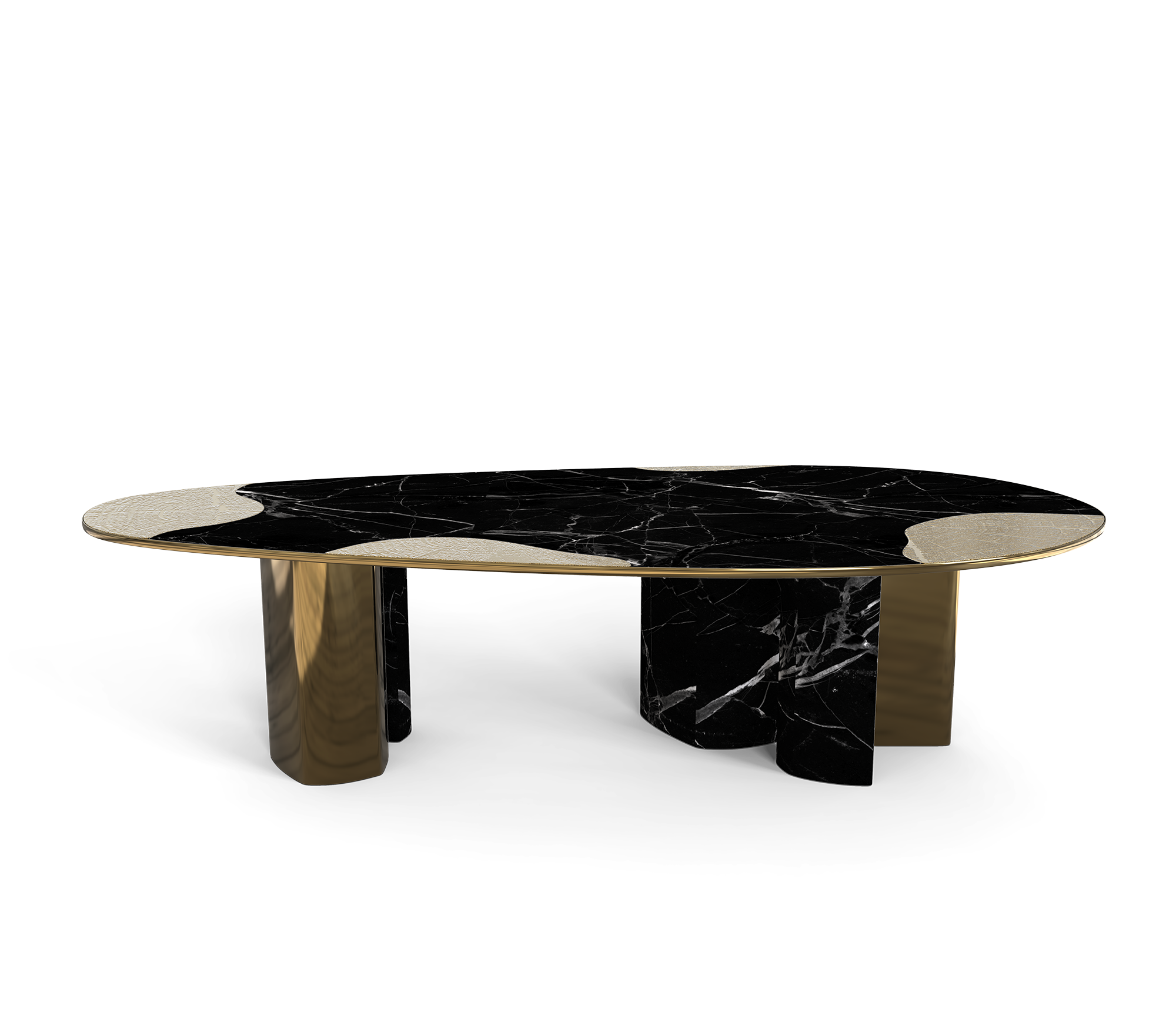 Ophelia Oval Carrara Marble and Gold Dining Table