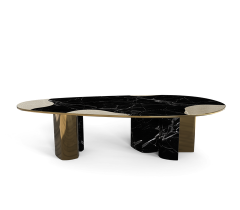 Ophelia Oval Carrara Marble and Gold Dining Table