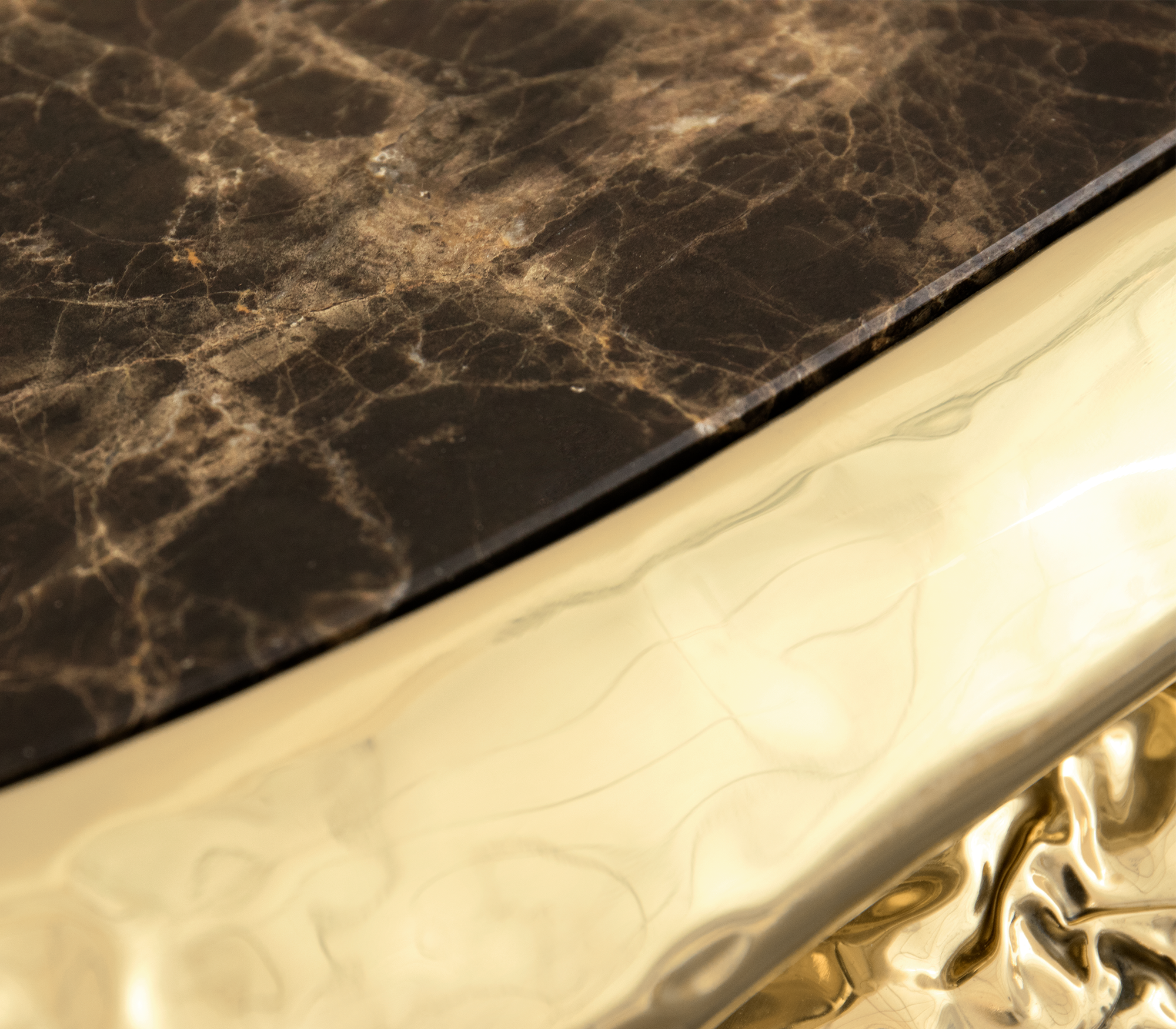 Brass Glass Gold Sculptural Form Cabinet