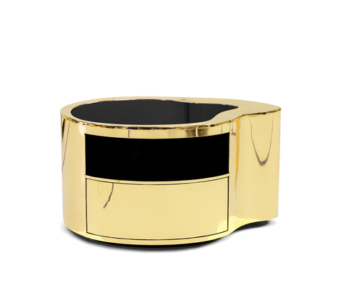 Wave Organic Curved Polished Metal Modern Nightstand