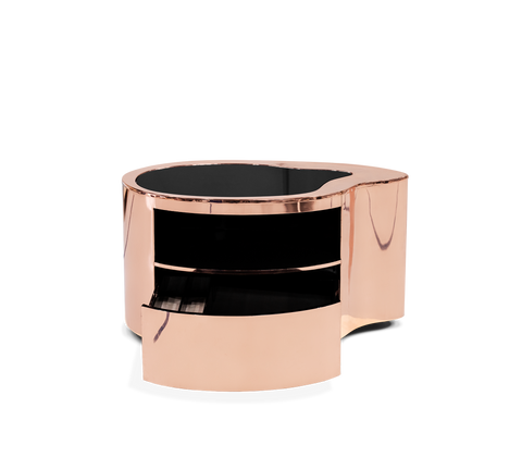 Wave Organic Curved Polished Metal Modern Nightstand