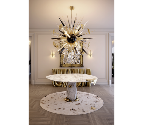 Diamond Marble and Brass Round Dining Table