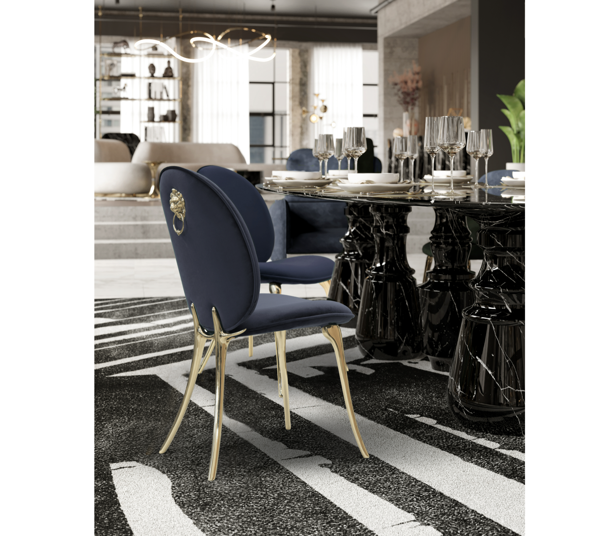 Soleil Curved Brass Modern Dining Chair