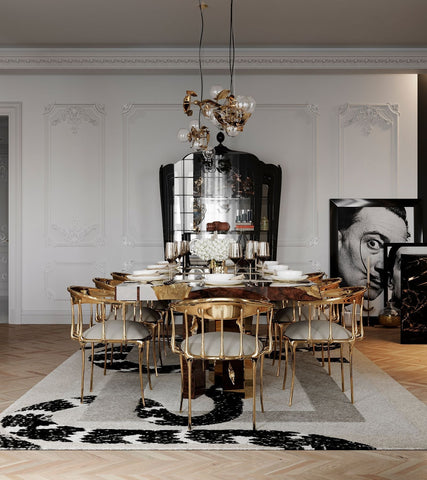 Brass Mirrored Blue Sculptural Form Dining Chair
