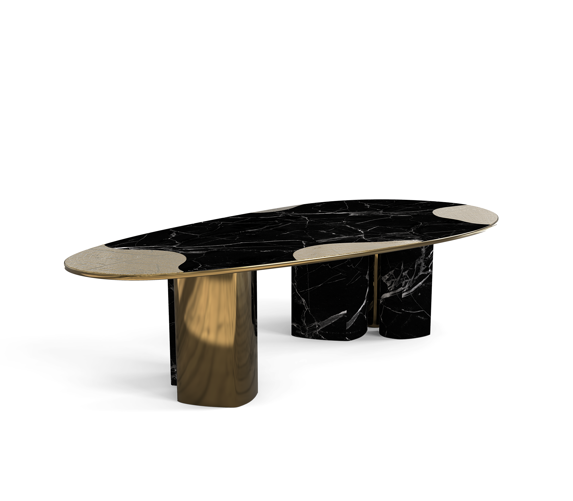 Ophelia Oval Carrara Marble and Gold Dining Table
