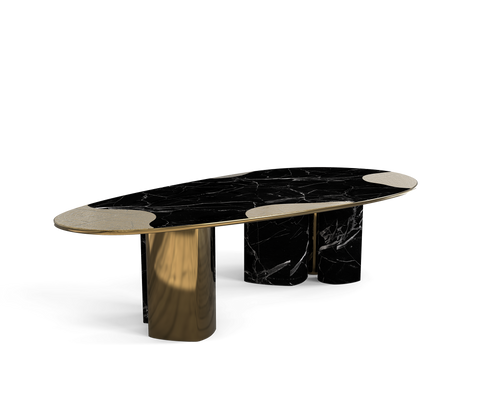 Ophelia Oval Carrara Marble and Gold Dining Table