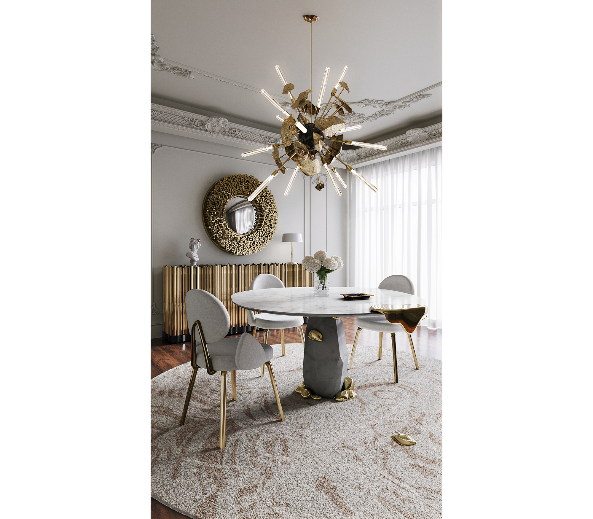Diamond Marble and Brass Round Dining Table