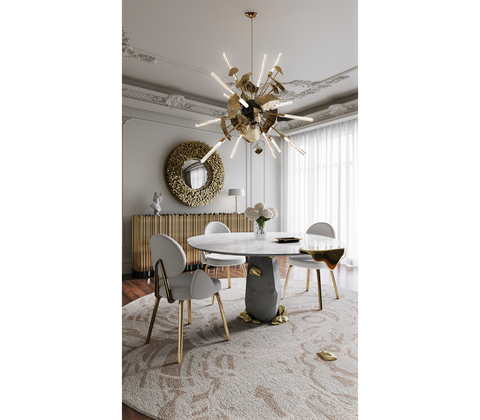 Diamond Marble and Brass Round Dining Table