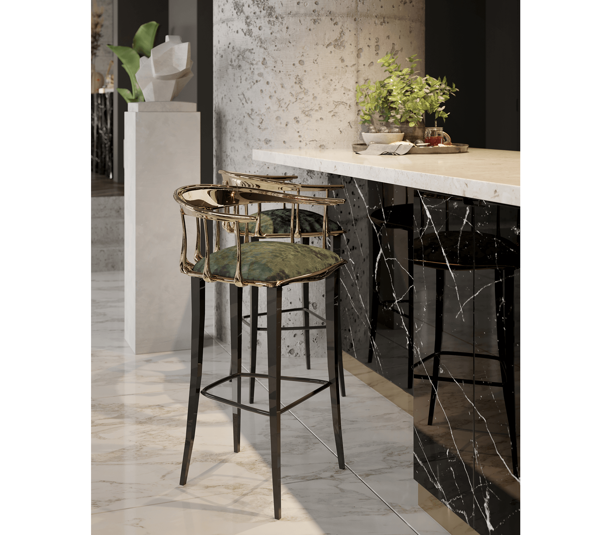 No 11 Surrealist Polished Brass Bar Stool