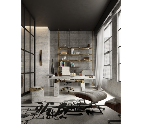 Empire Cracked Brass Inlay Marble Desk