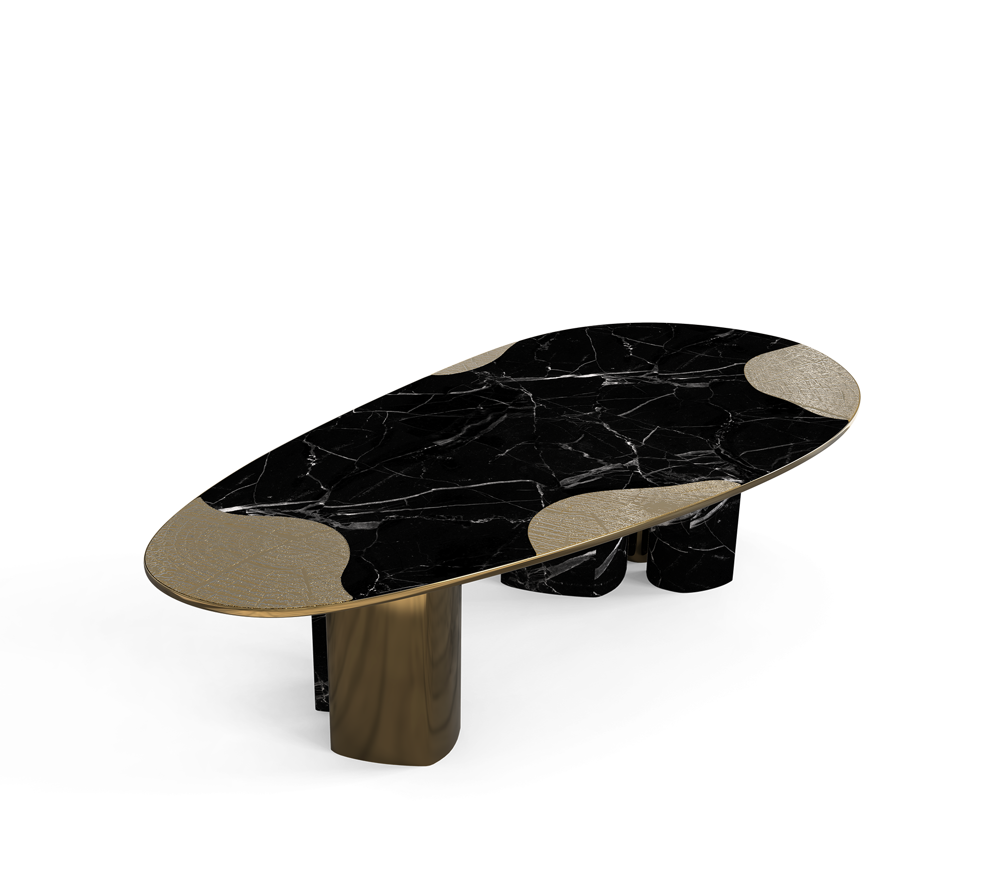Ophelia Oval Carrara Marble and Gold Dining Table