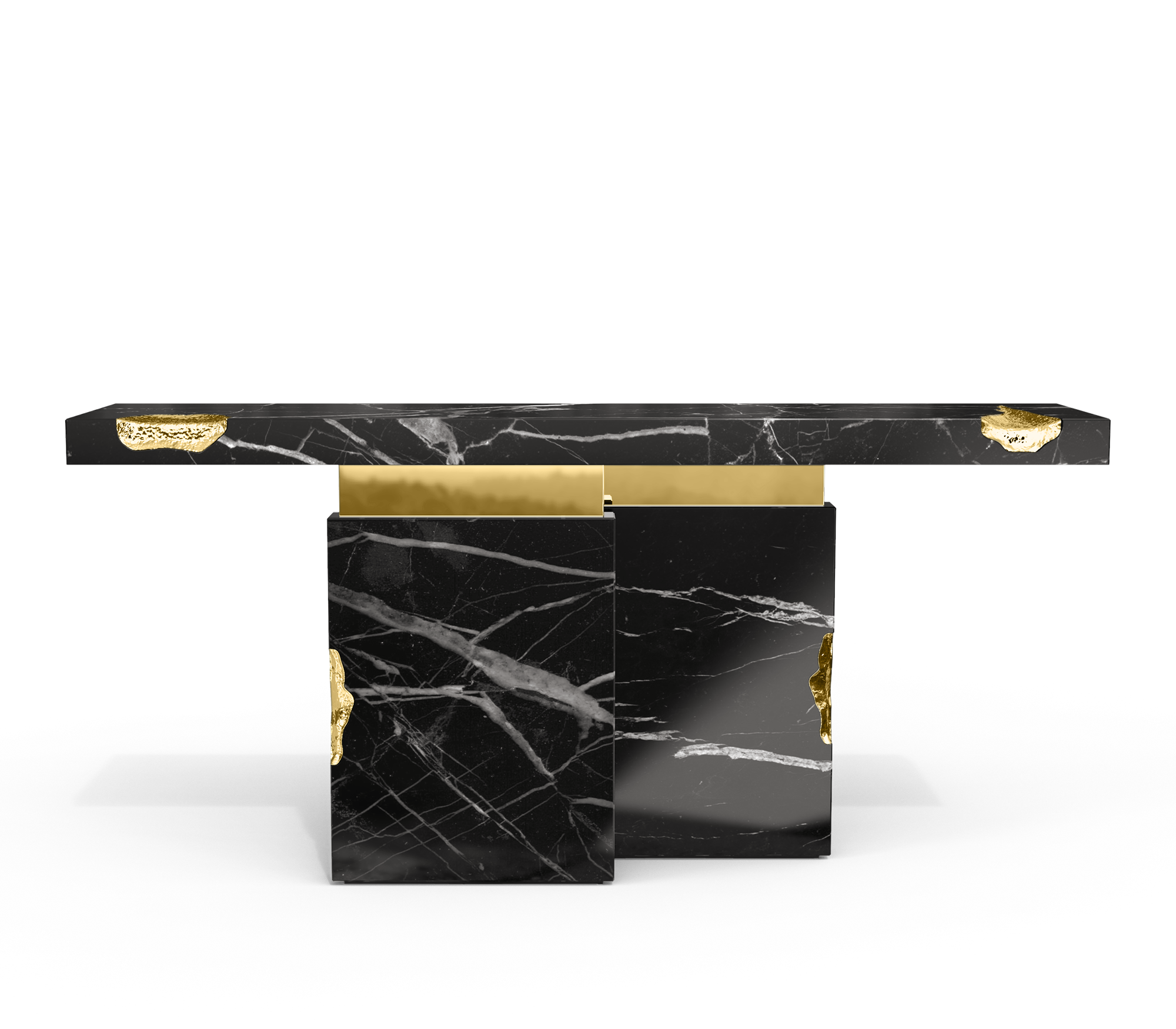 Brass Mirrored Gold Sculptural Form Cabinet Entryway