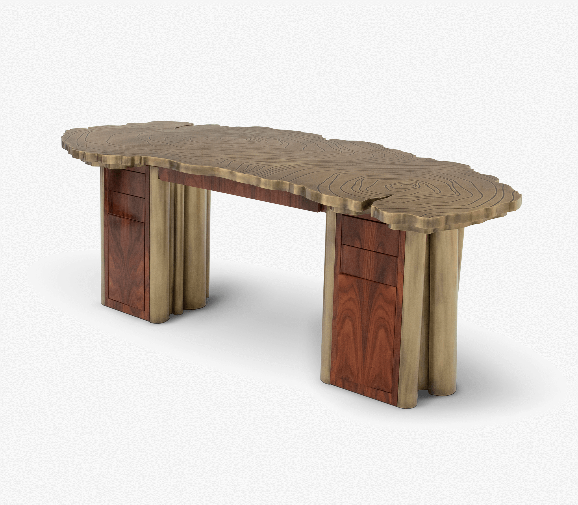 Fortuna Tree-Ring Brass Sculptural Desk