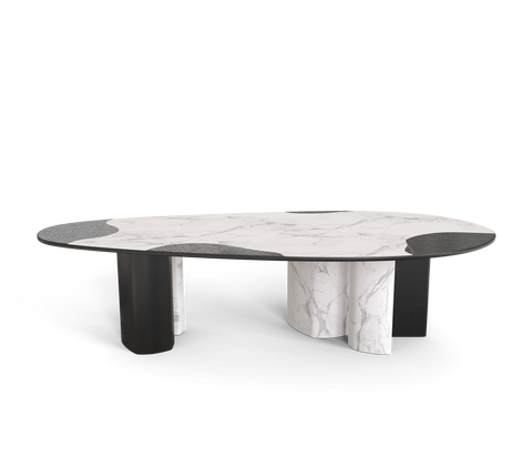 Ophelia Oval Carrara Marble and Gold Dining Table