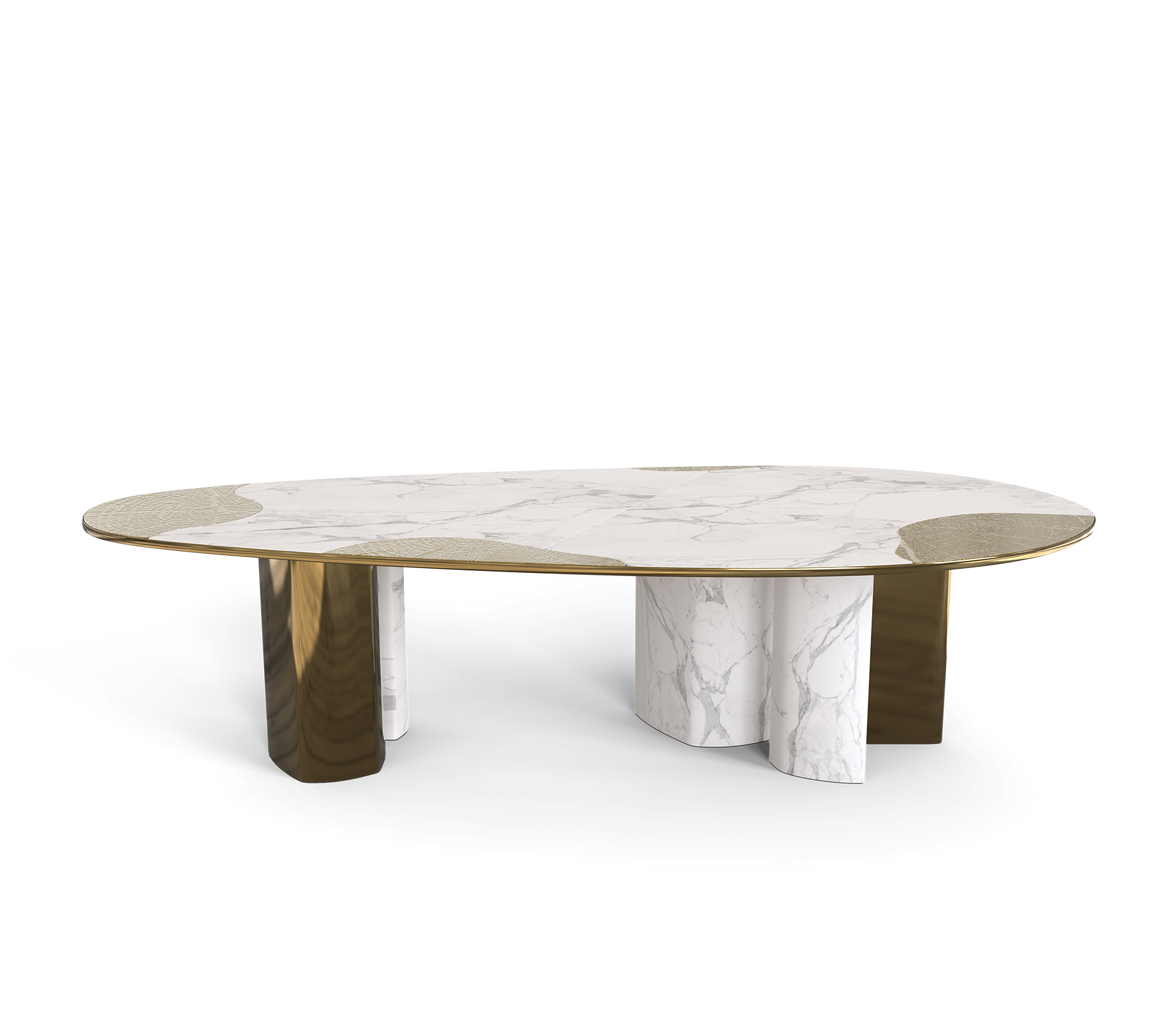 Ophelia Oval Carrara Marble and Gold Dining Table