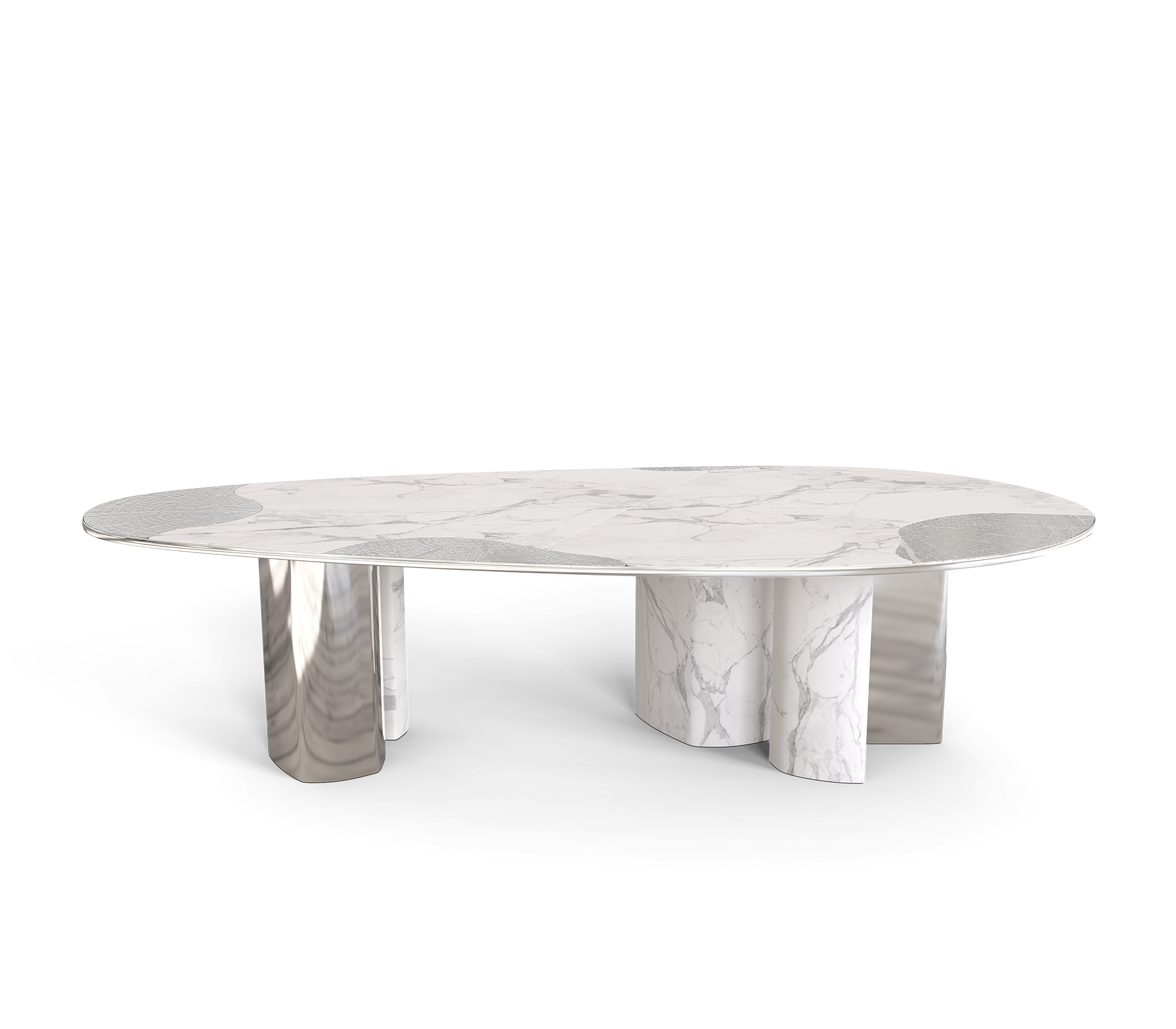 Ophelia Oval Carrara Marble and Gold Dining Table