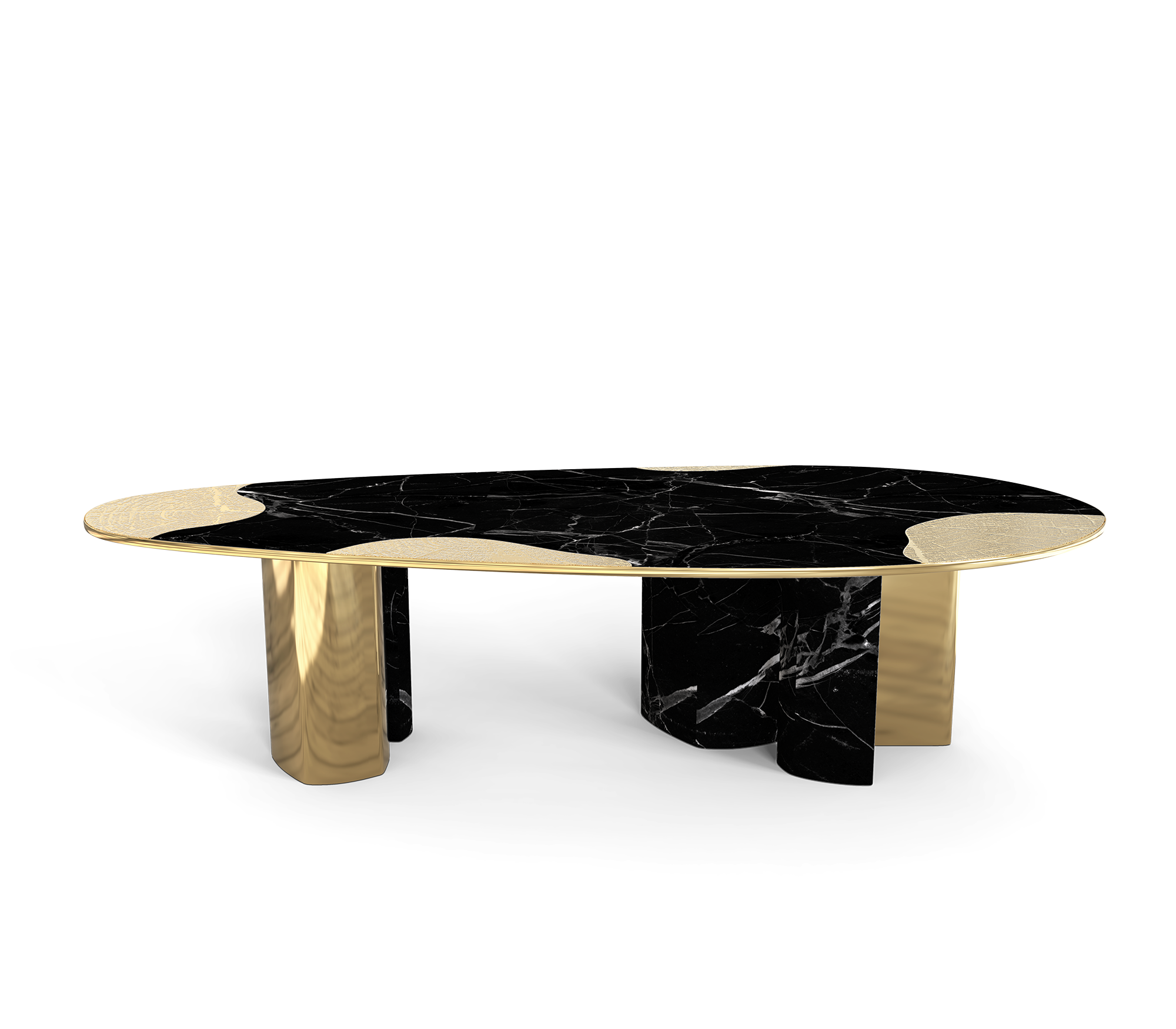 Ophelia Oval Carrara Marble and Gold Dining Table