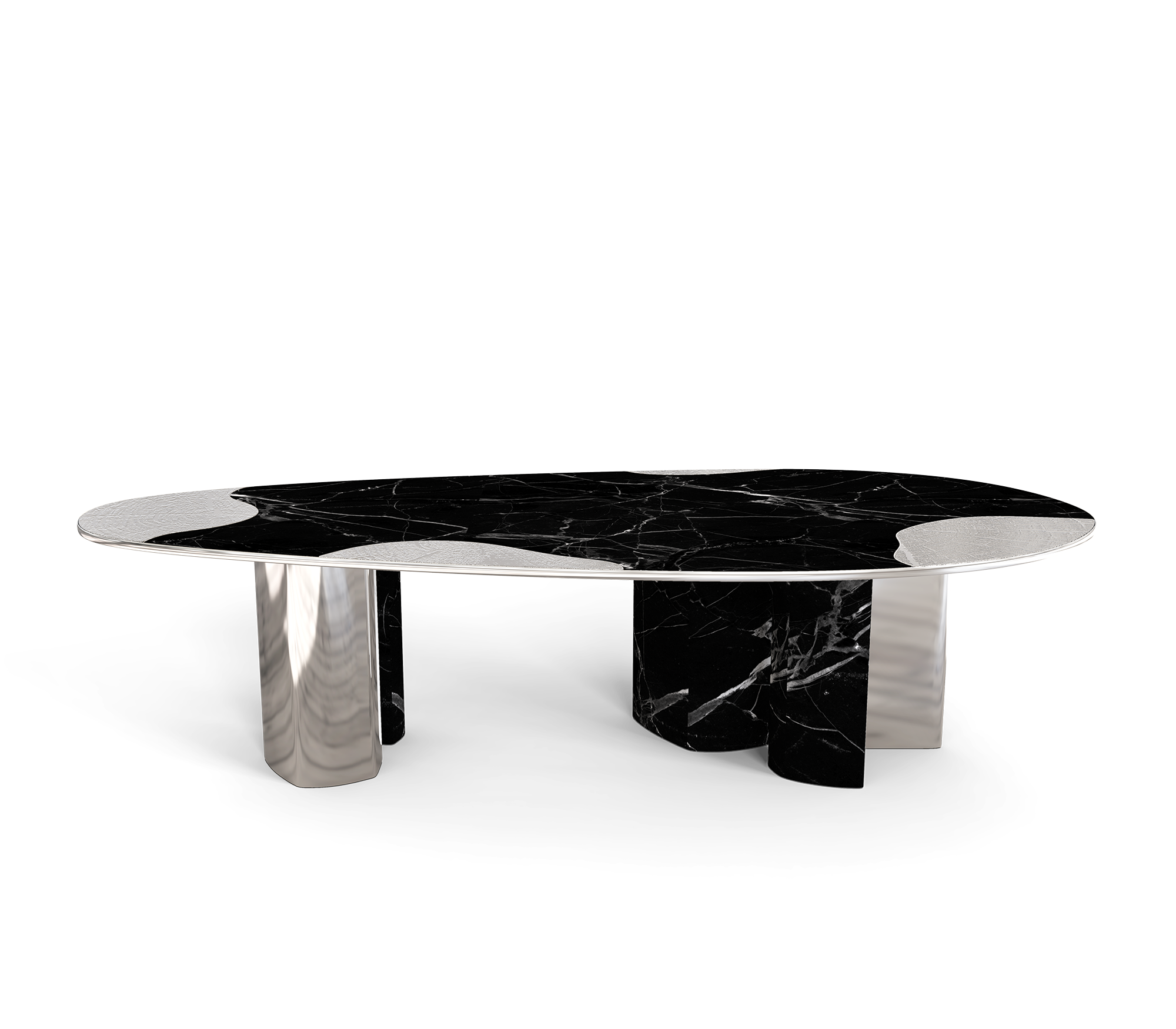 Ophelia Oval Carrara Marble and Gold Dining Table