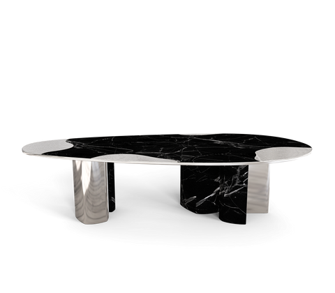 Ophelia Oval Carrara Marble and Gold Dining Table