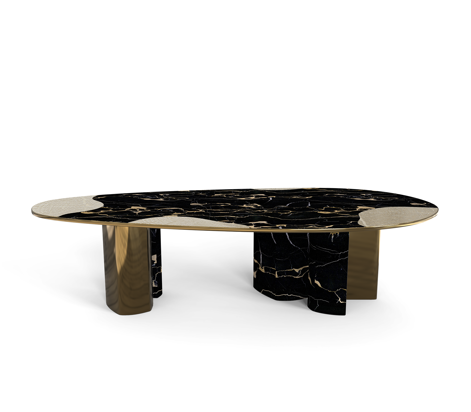 Ophelia Oval Carrara Marble and Gold Dining Table