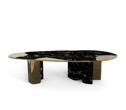 Ophelia Oval Carrara Marble and Gold Dining Table