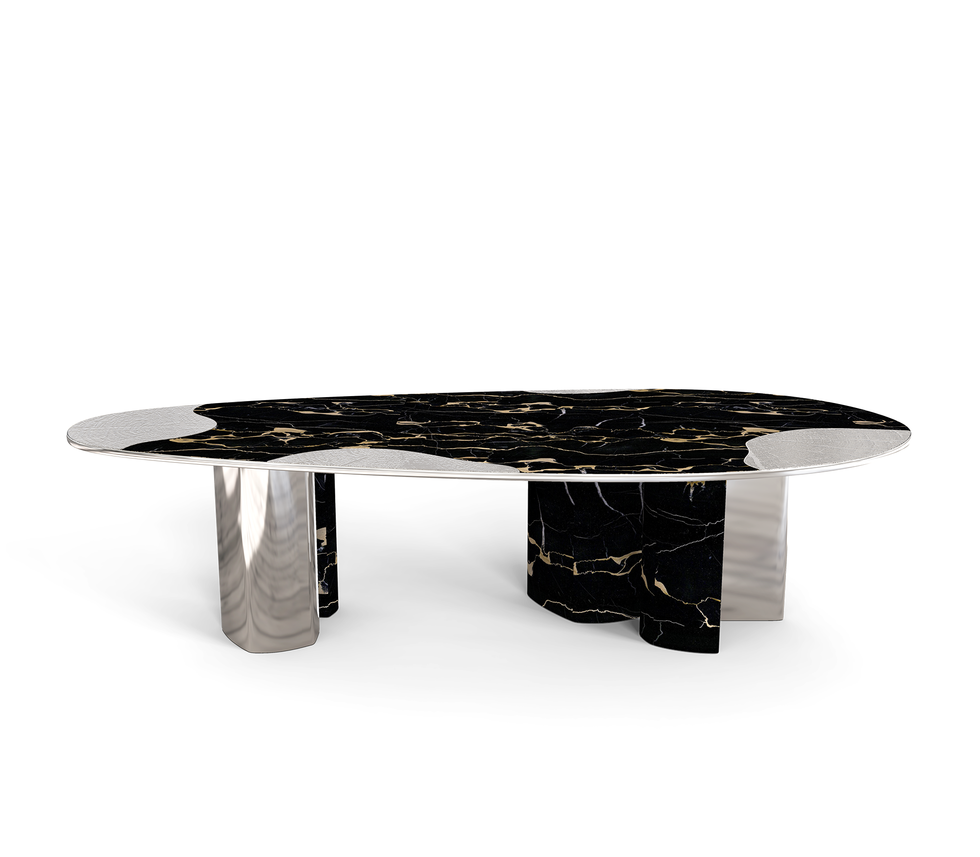 Ophelia Oval Carrara Marble and Gold Dining Table