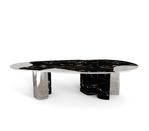 Ophelia Oval Carrara Marble and Gold Dining Table