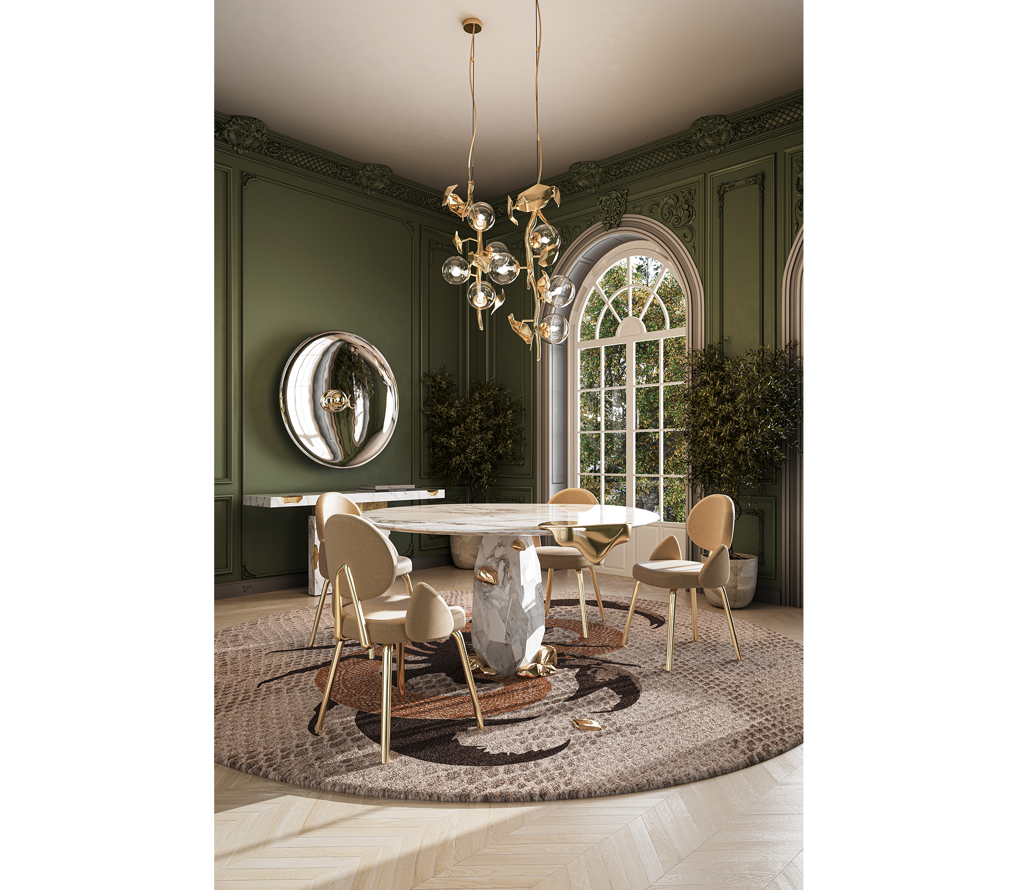 Diamond Marble and Brass Round Dining Table