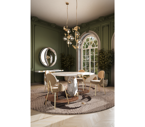 Diamond Marble and Brass Round Dining Table