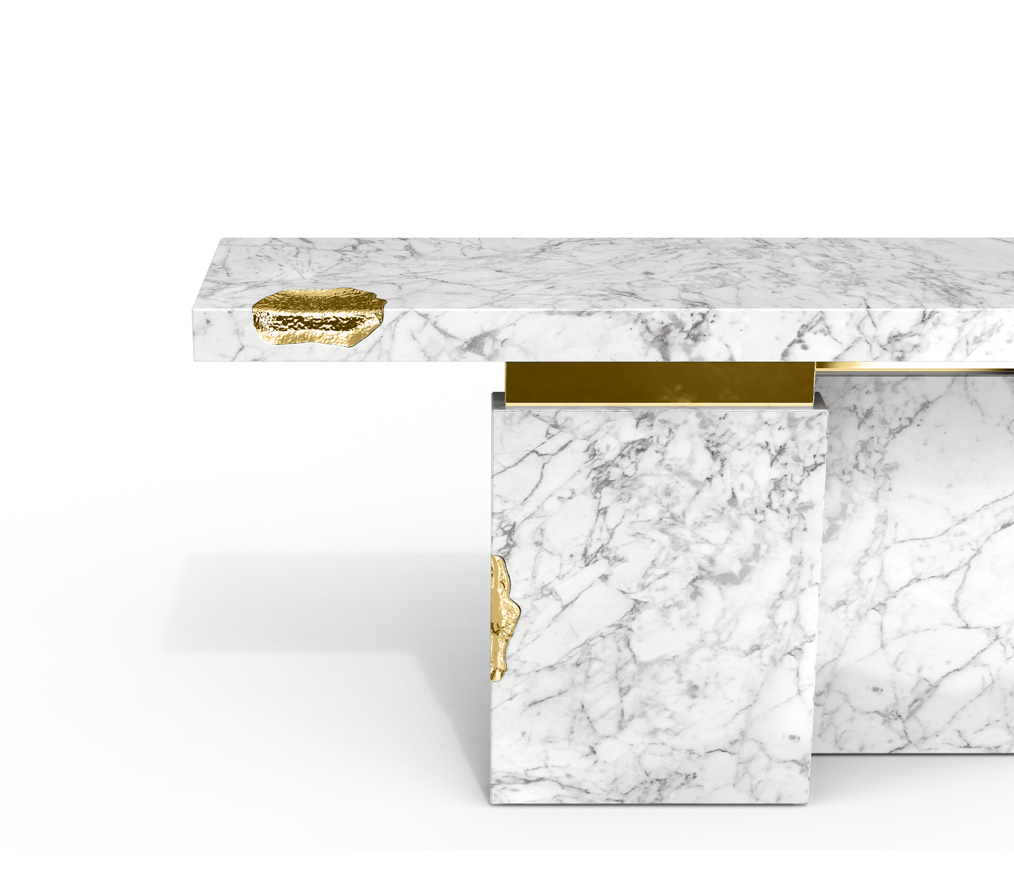 Brass Mirrored Gold Sculptural Form Cabinet Entryway