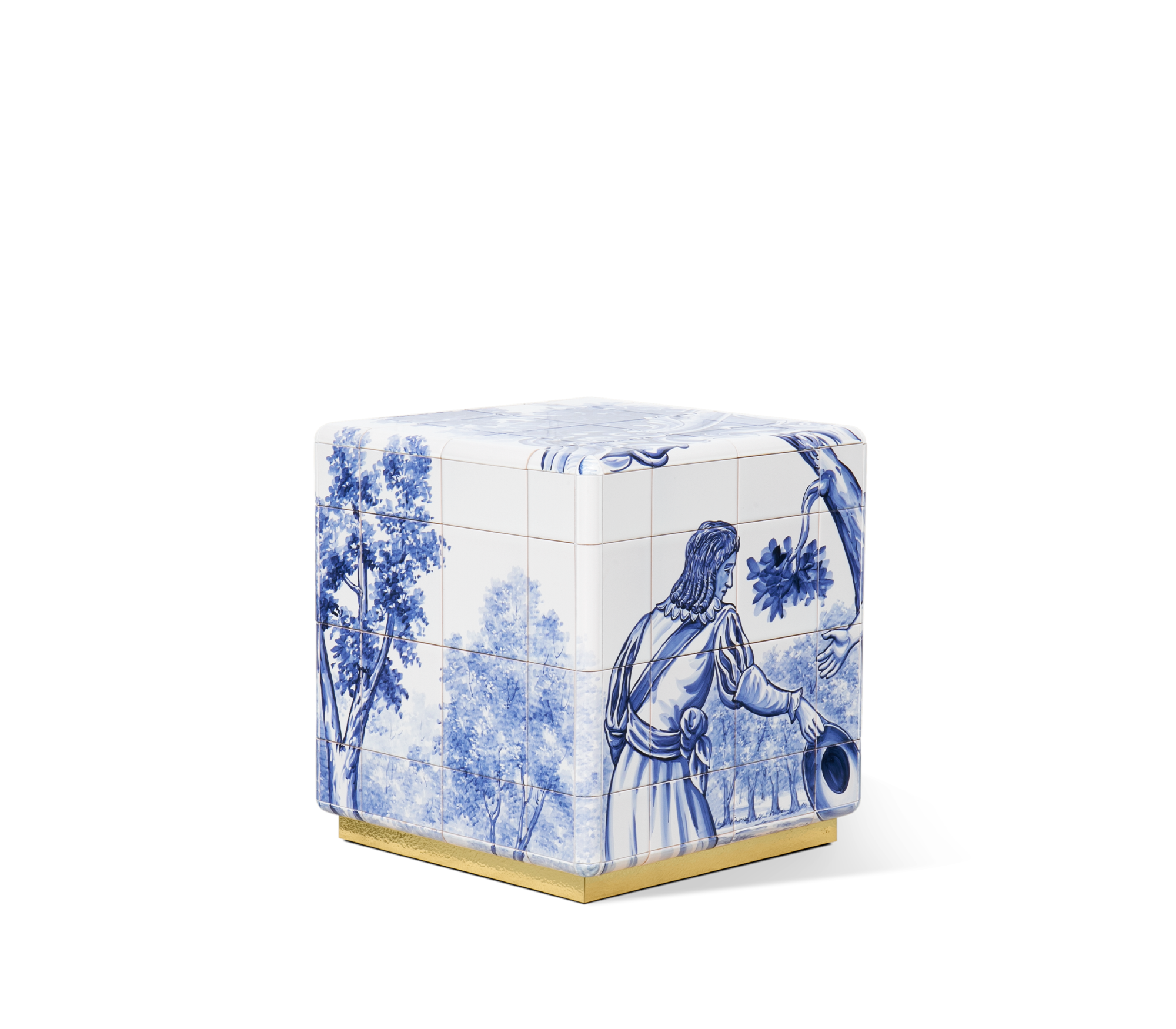 Heritage Azulejo Hand-Painted Ceramic Small Nightstand