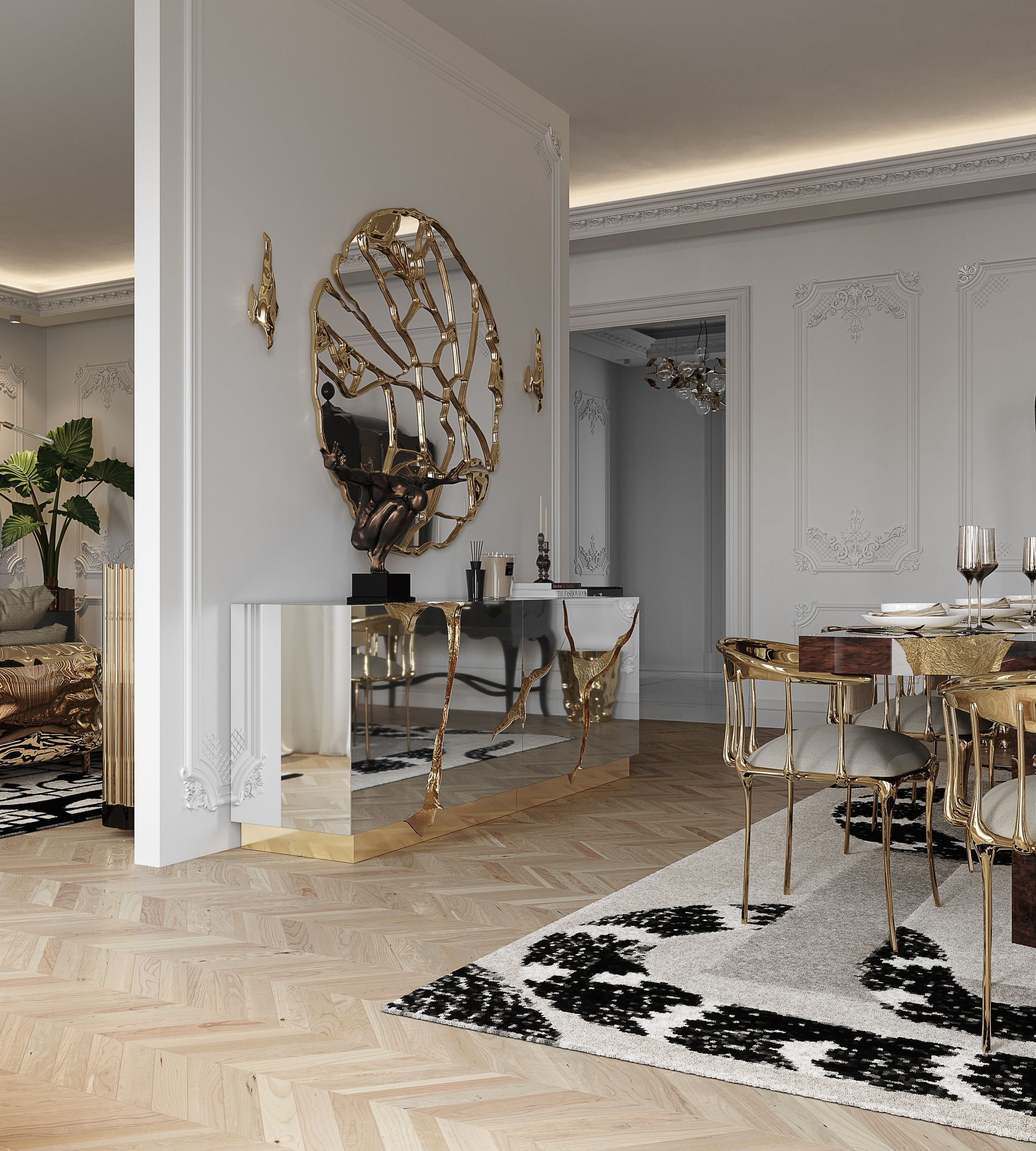 No 11 Satin Matte Gold Surrealist Dining Chair