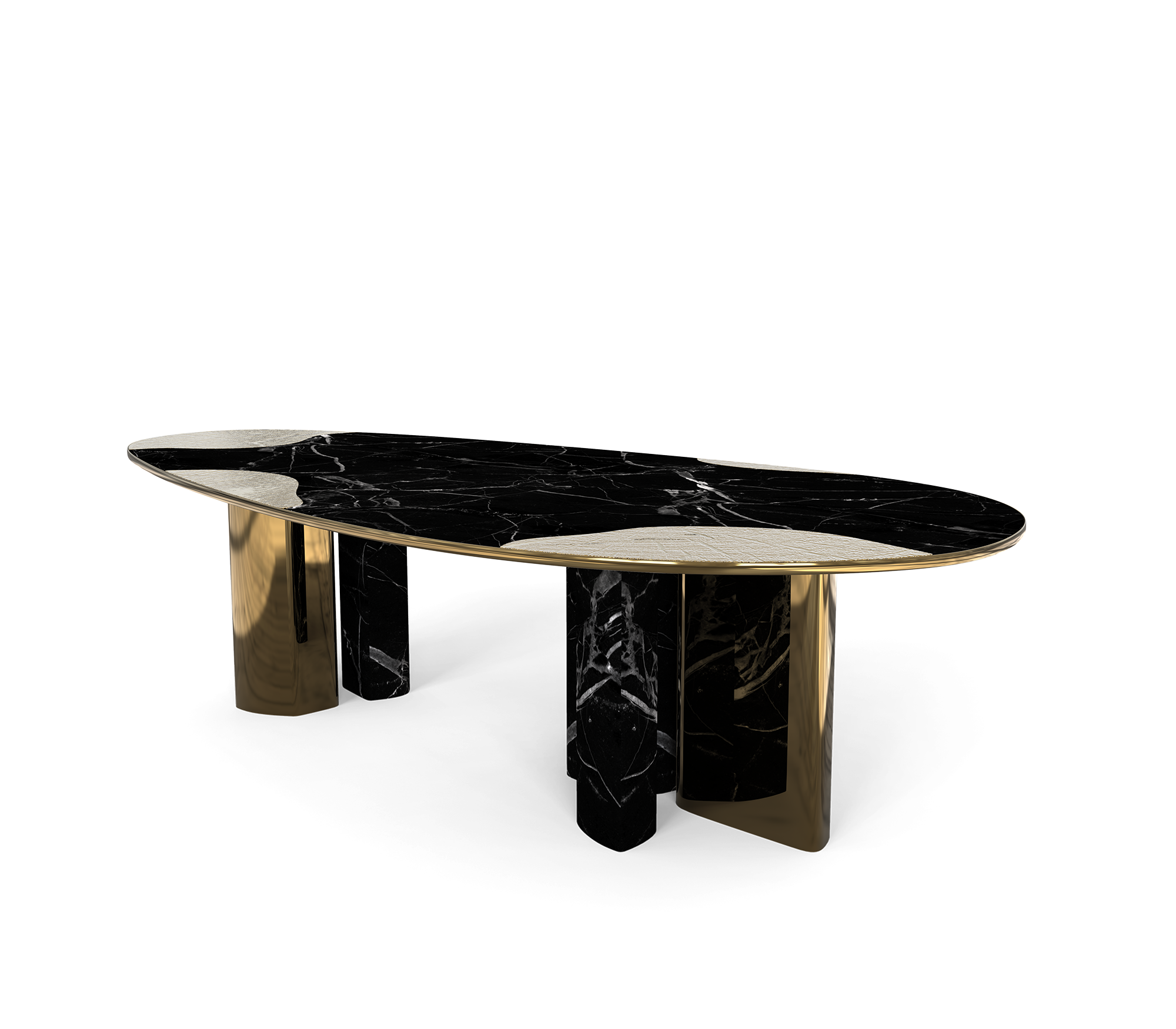 Ophelia Oval Carrara Marble and Gold Dining Table
