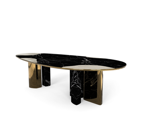 Ophelia Oval Carrara Marble and Gold Dining Table