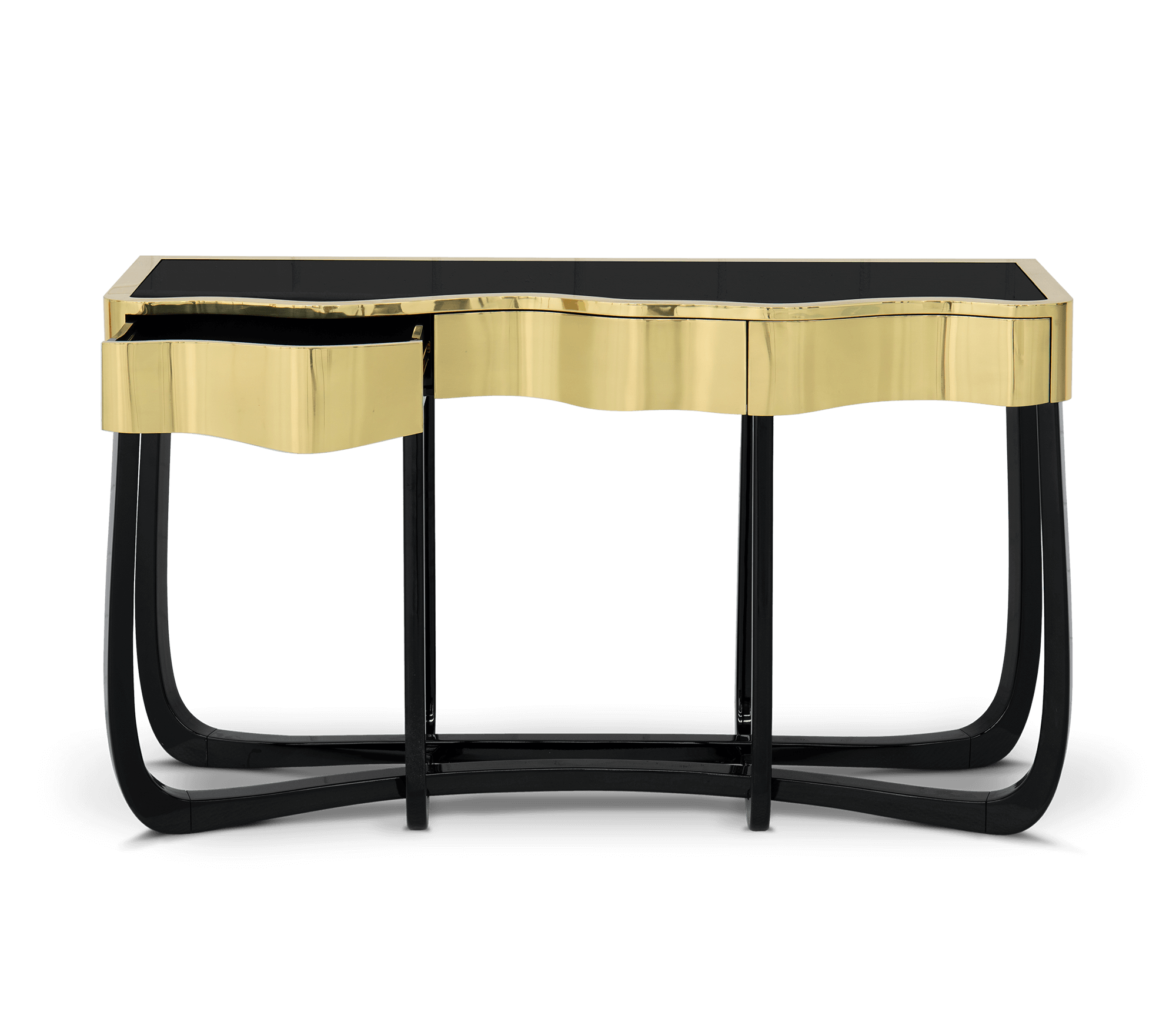 Sinuous Consoles Patina Brass Wave Entryways Cabinet Table